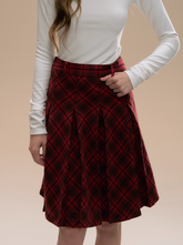 Retro Red Plaid Wool Pleated Skirt